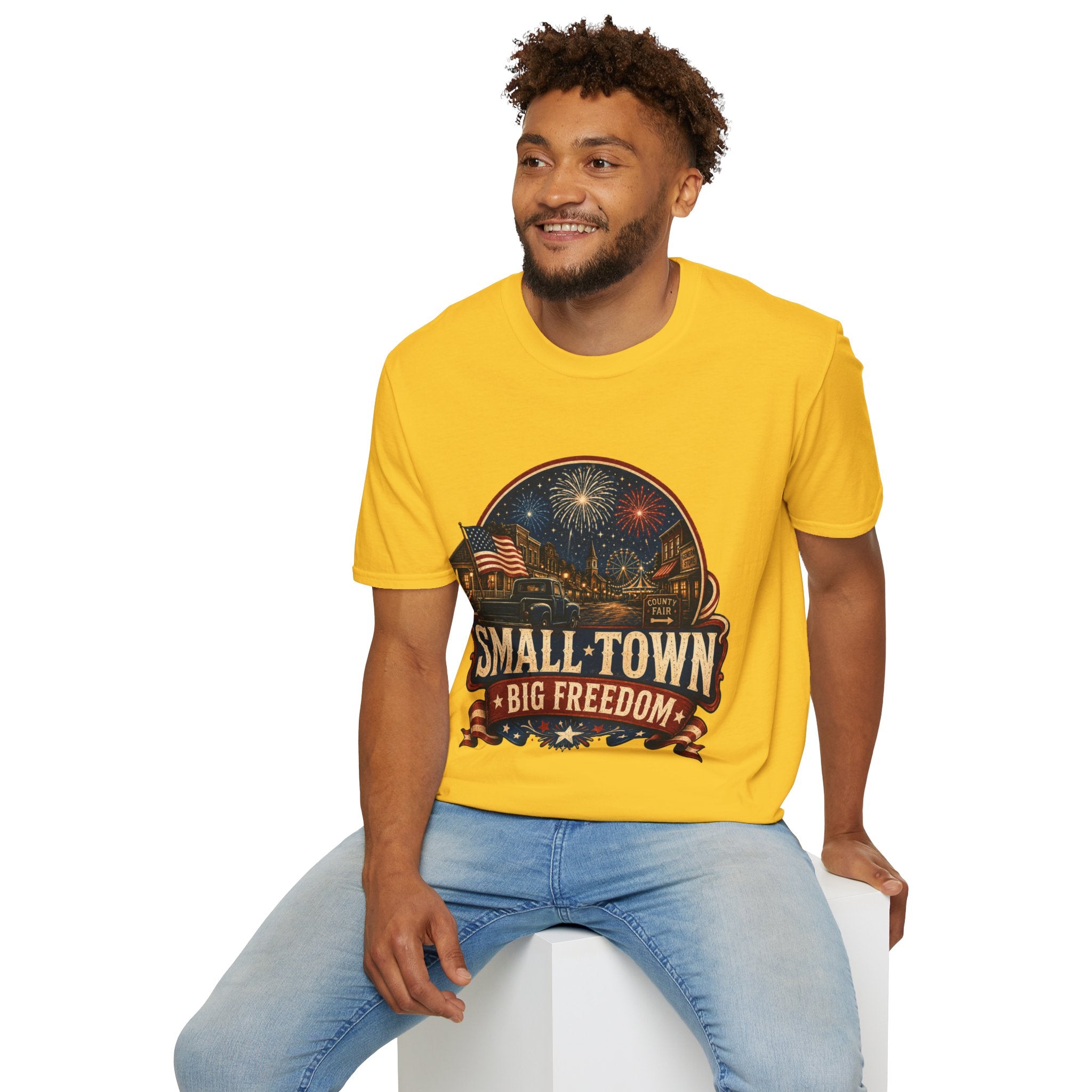 Small Town Big Freedom T-Shirt — Patriotic 4th of July Fireworks Tee
