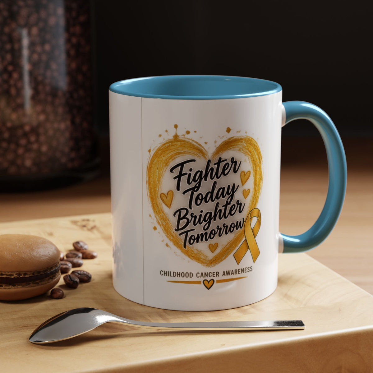 Childhood Cancer Awareness Coffee Mug – "Fighter Today Brighter Tomorrow" (Accent 11/15oz)