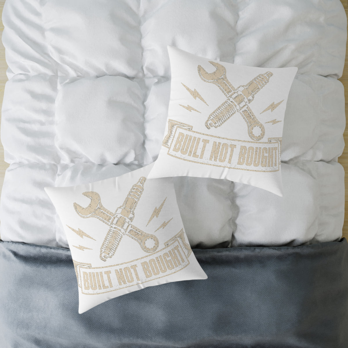 Built Not Bought Pillow - Mechanic Tool Wrench Spark Plug Milo Bailey Dog Dad Mom Decorative Throw Pillow