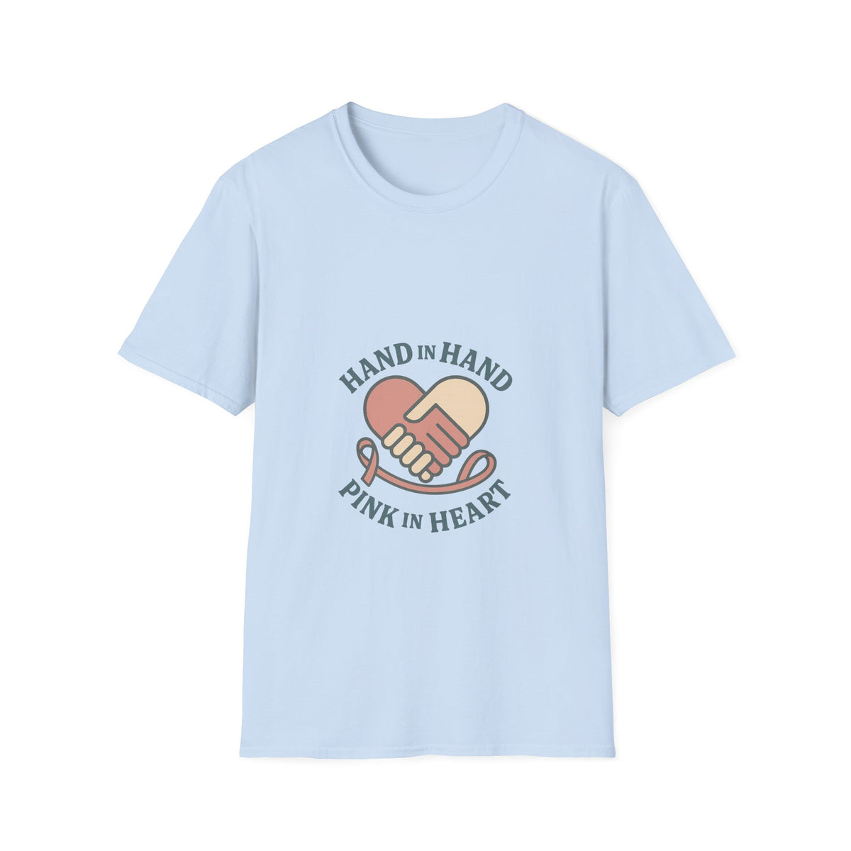 T-Shirt — "Hand in Hand, Pink at Heart" Heart-Shake Breast Cancer Support Tee - Trending Now - October 2026