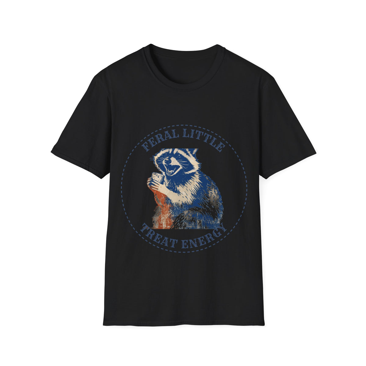 "Feral Little Treat Energy" Raccoon Graphic Tee - Funny Trash Panda Meme White T-Shirt - Trending Now - September 2026