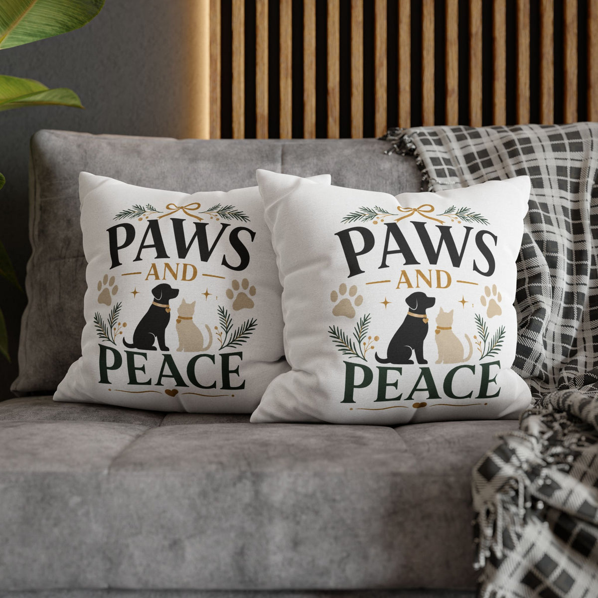 Christmas Paws and Peace Throw Pillowcase — Pet Holiday Decorative Cushion Cover
