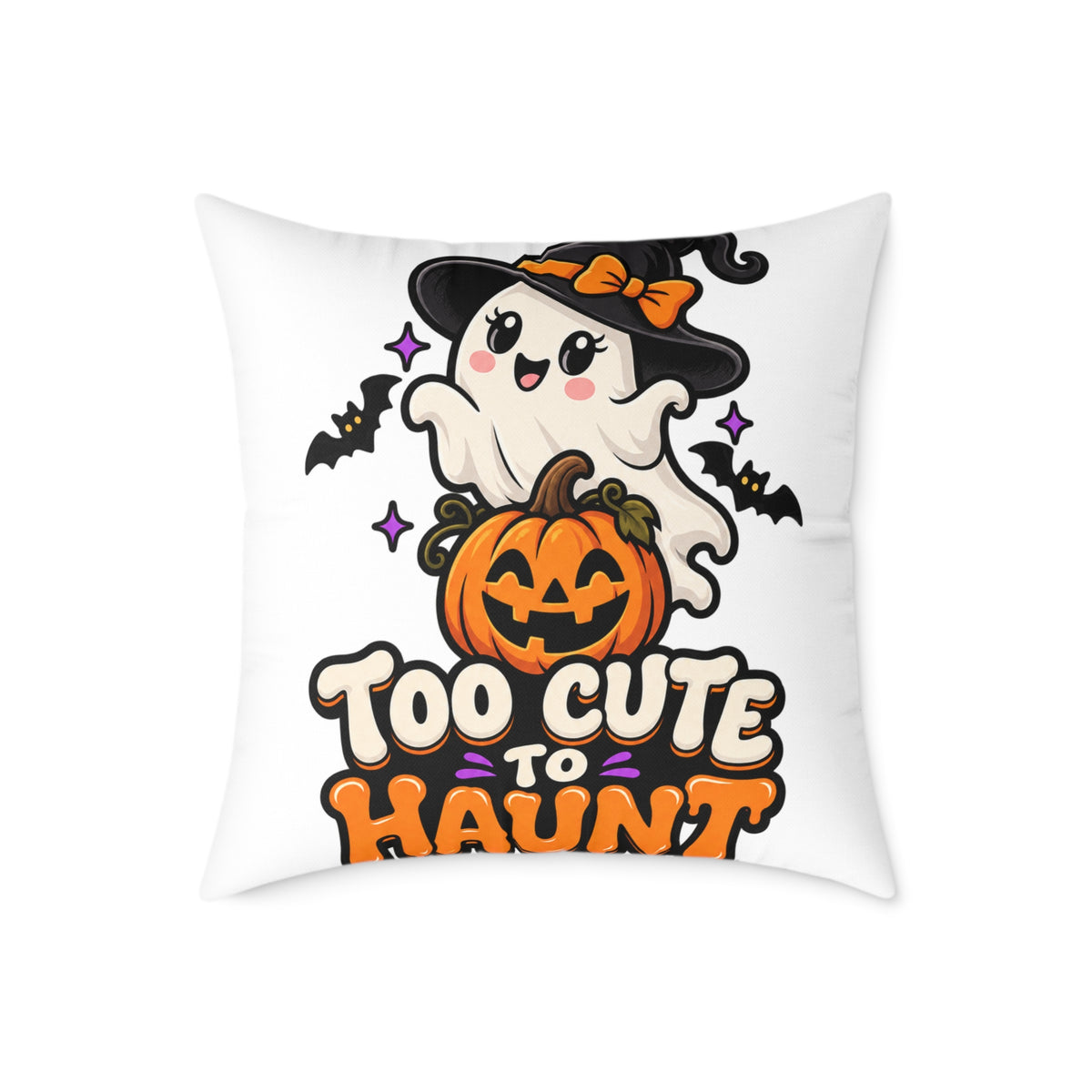 Halloween Ghost Pillow — "Too Cute to Haunt" Cute Pumpkin Decor