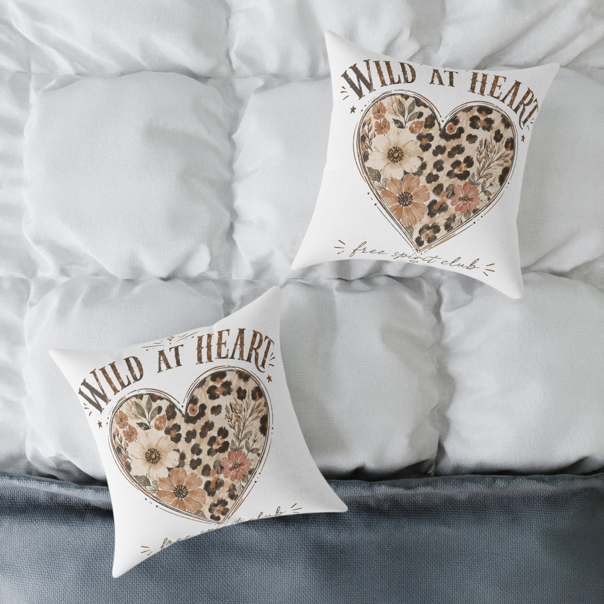 Wild at Heart Floral Leopard Heart Pillow  Milo Bailey Dog Dad Mom- Decorative Square Throw Pillow