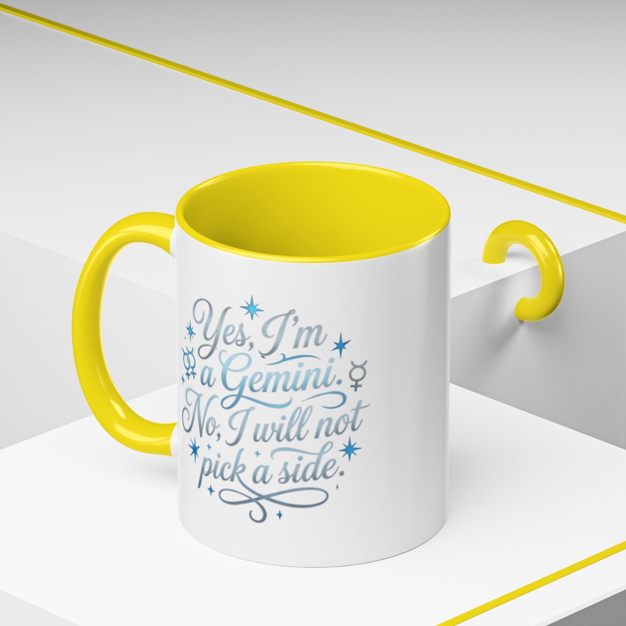 Gemini Zodiac Accent Coffee Mug – “Yes, I’m a Gemini. No, I will not pick a side.” – Astrological Gift