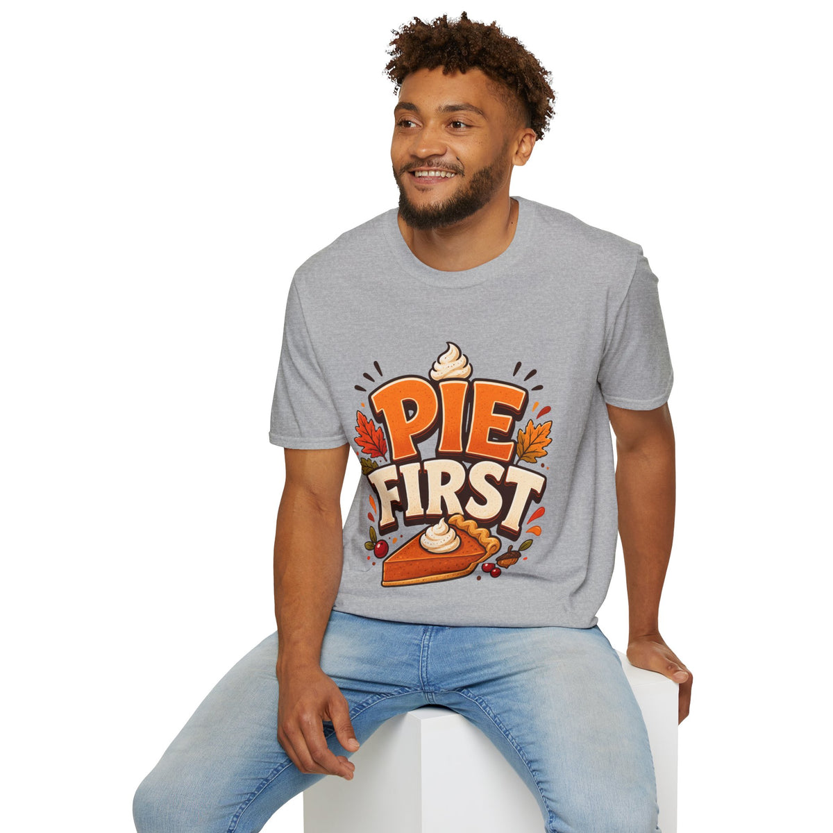 Thanksgiving T-Shirt Pie First T-Shirt — Funny Thanksgiving Pumpkin Pie Graphic Tee