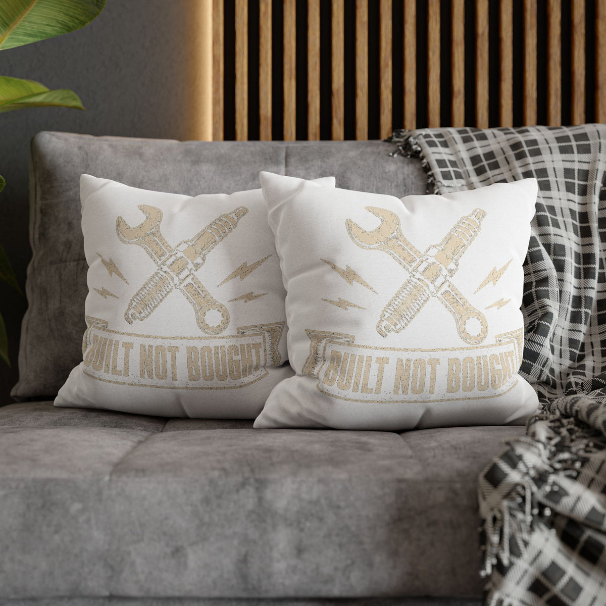 Built Not Bought Pillowcase  Milo Bailey Dog Dad Mom— Mechanic Wrench Spark Plug Decorative Throw Pillow