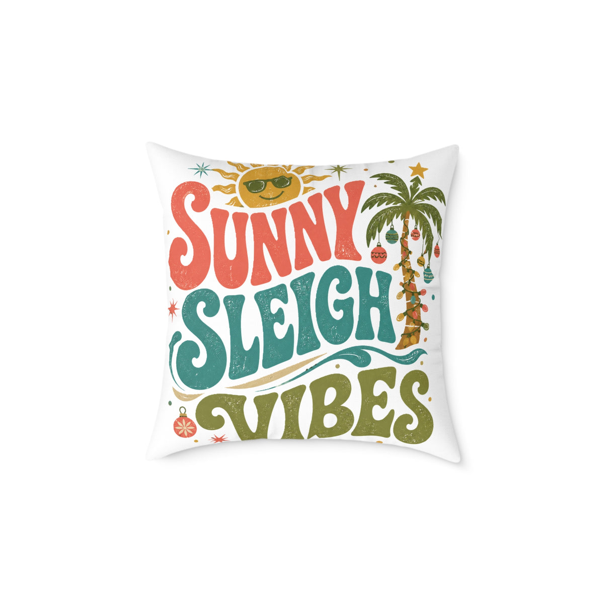 Modern Day Christmas Sunny Sleigh Vibes Decorative Pillow