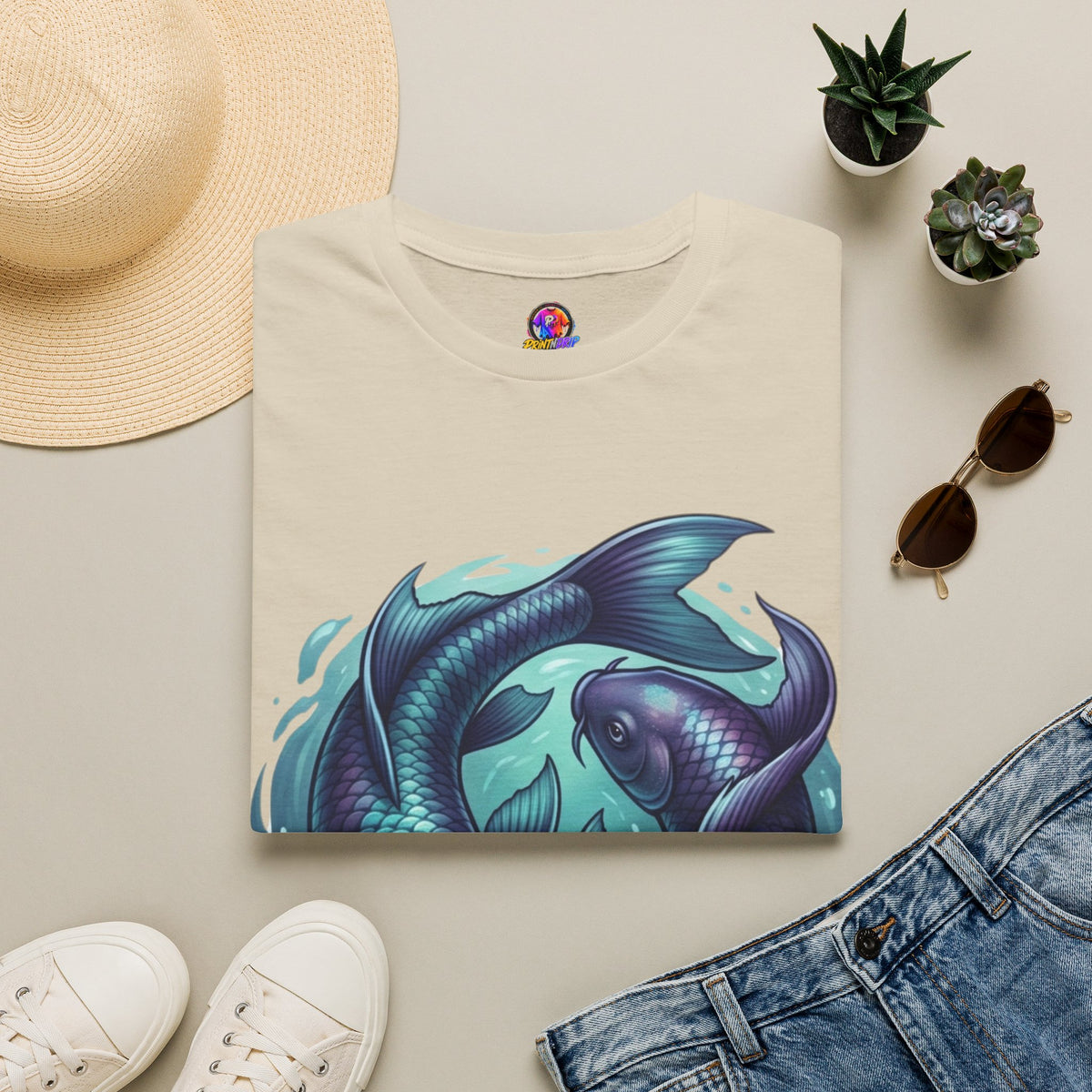 Pisces Zodiac Koi Fish Tee — Yin Yang Aquatic Graphic T-Shirt