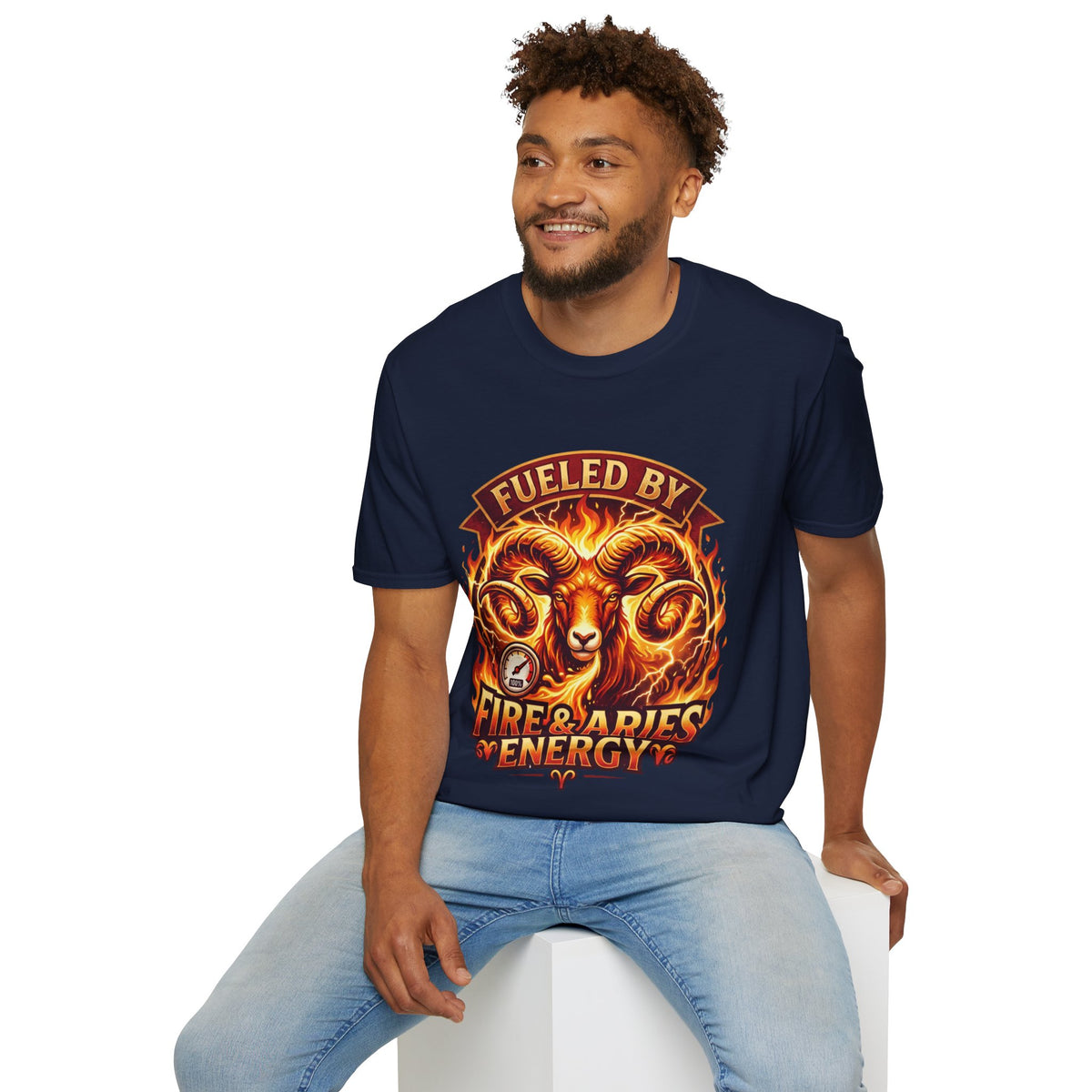 Aries Zodiac Fueled By Fire & Aries Energy T-Shirt — Zodiac Ram Graphic Tee