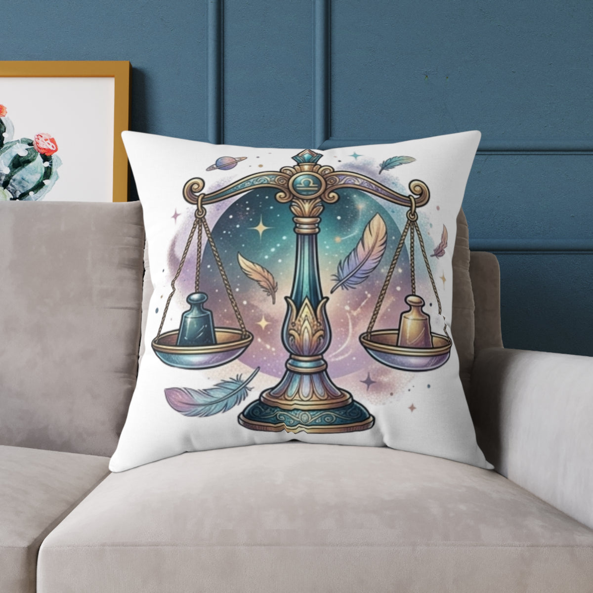 Balance Libra Zodiac Pillow  Astrological Square Poly Canvas Pillow