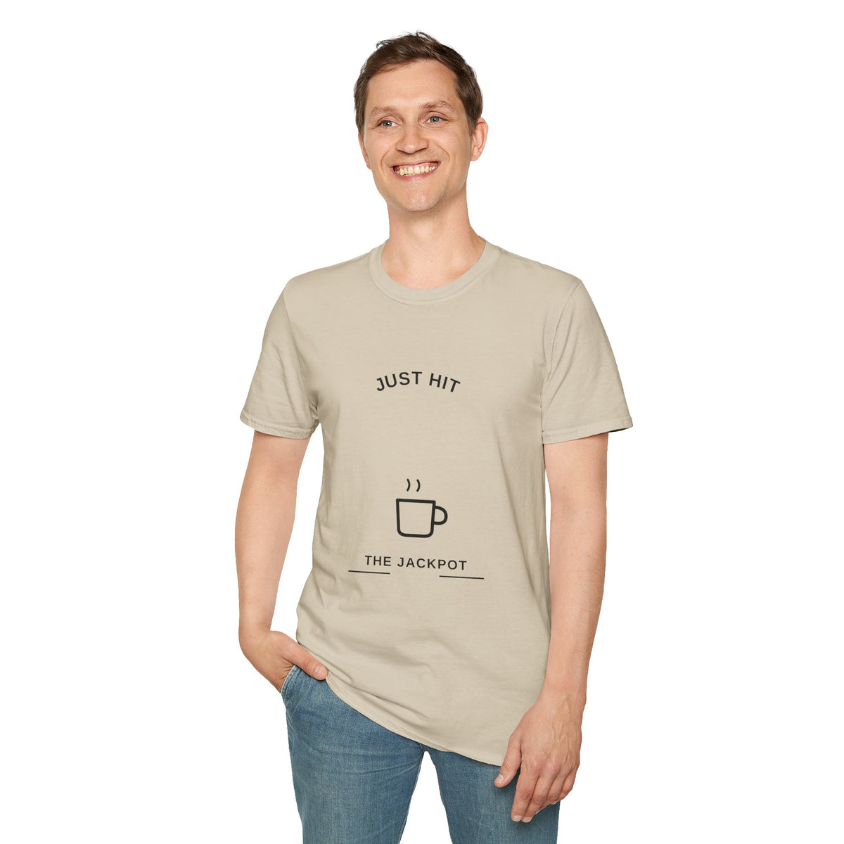 T-Shirt — "Just Hit the Jackpot" Minimal Coffee Graphic Tee - Trending Now - August 2026