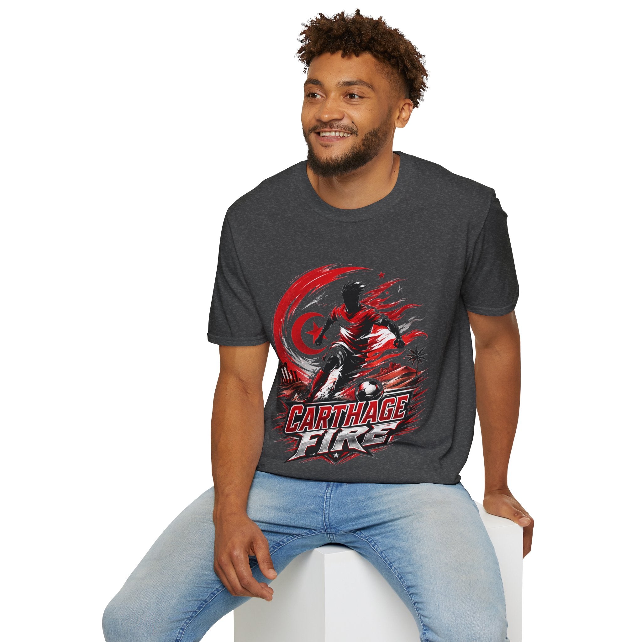 Tunisia Carthage Fire Soccer T-Shirt — Red Crescent Football Fan Tee