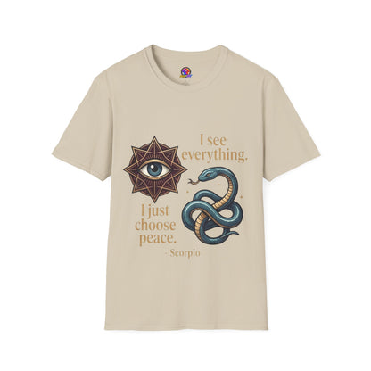 Scorpio “I See Everything” Zodiac T‑Shirt — Astrological Snake & All‑Seeing Eye Design