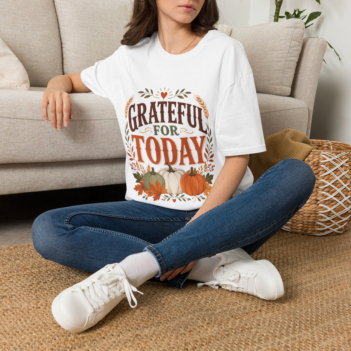 Thanksgiving T-Shirt Grateful For Today T-Shirt — Fall Pumpkin Thanksgiving Casual Tee