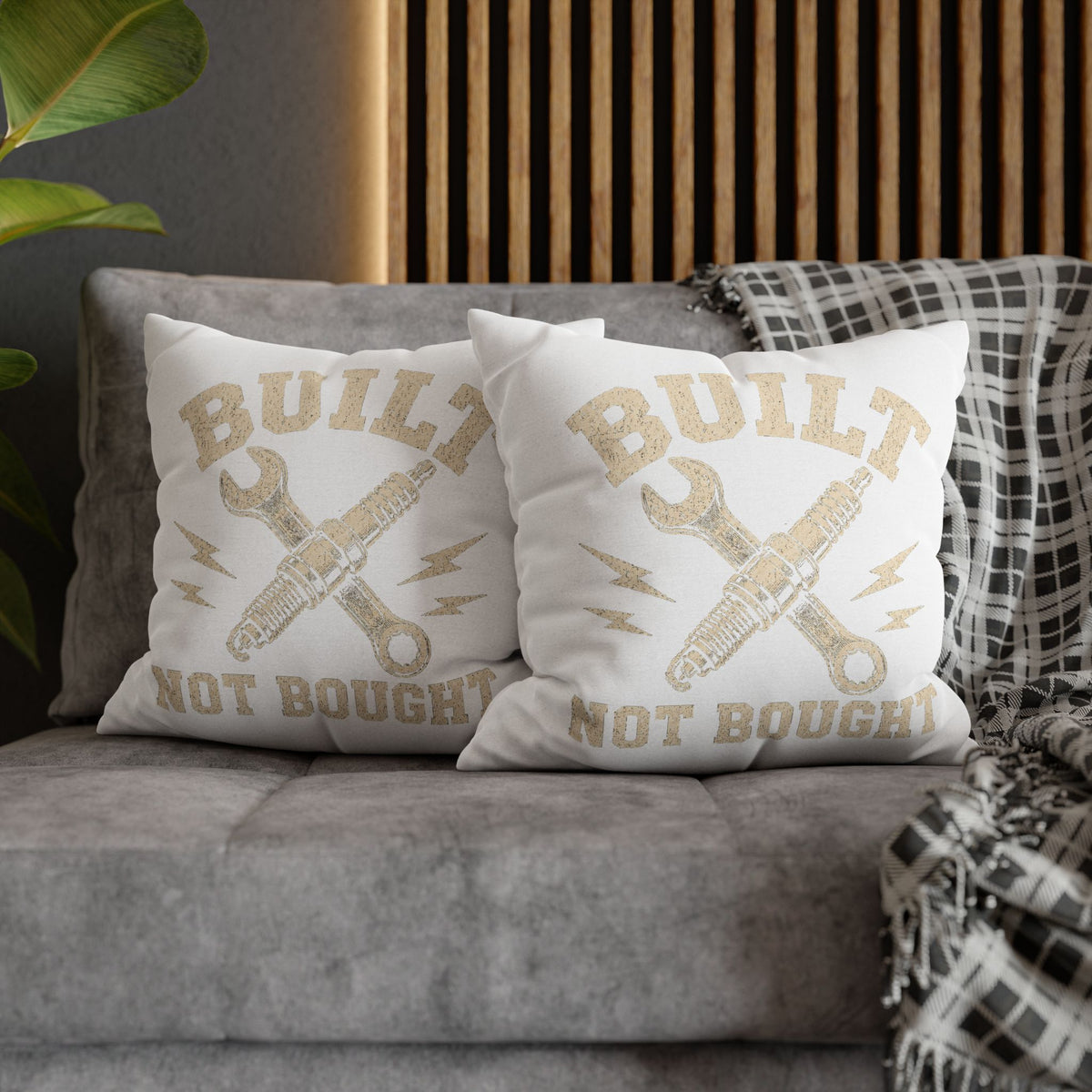 Built Not Bought Decorative Pillowcase Milo Bailey Dog Dad Mom — Rustic Mechanic Tool Accent