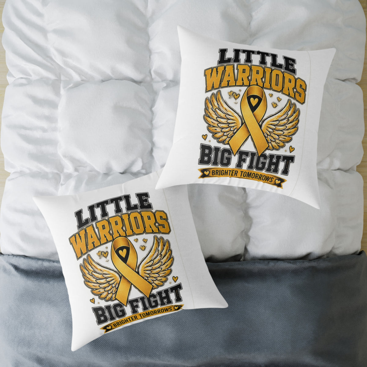 Child Cancer Awareness Pillow – "Little Warriors Big Fight" Square Throw Pillow