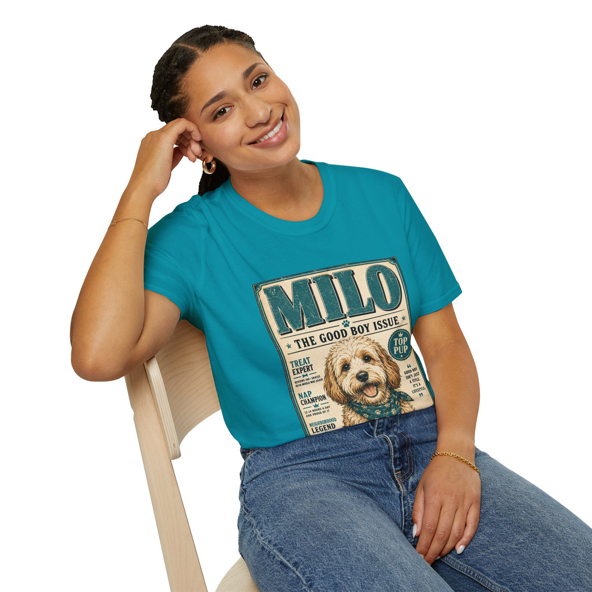 Milo 'The Good Boy Issue' Dog T‑Shirt — Vintage Puppy Magazine Design