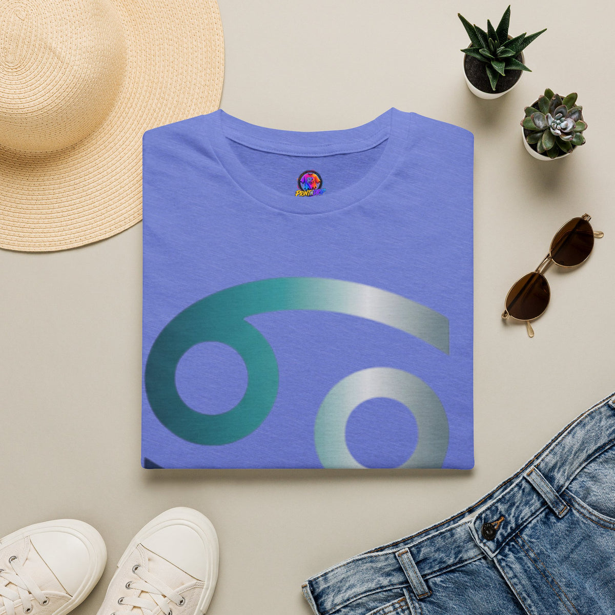 Cancer Zodiac T‑Shirt — Dripping Gradient Astrology Tee (Cancer Symbol)