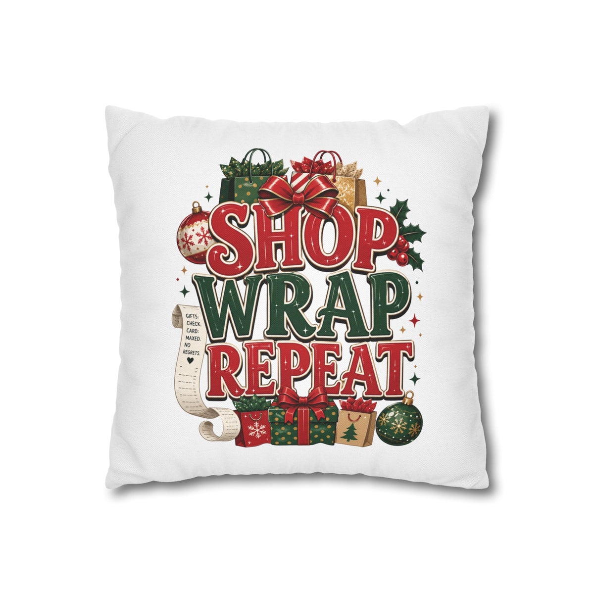 Shop Wrap Repeat Christmas Pillowcase — Holiday Decorative Throw Pillow Cover