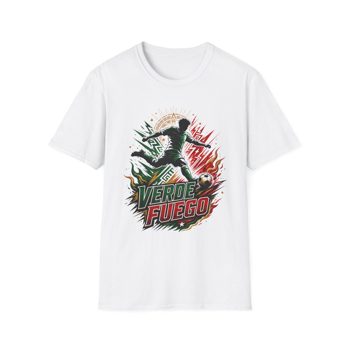 Verde Fuego Mexico Soccer T-Shirt — Dynamic Player Silhouette Football Tee
