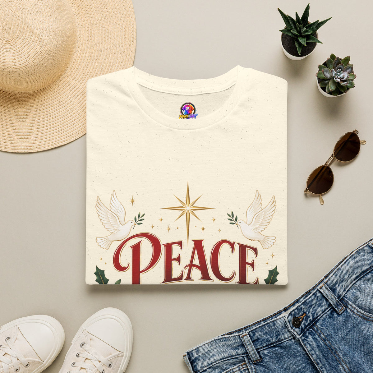Peace on Earth T-Shirt — Holiday Dove & Star Christmas Tee