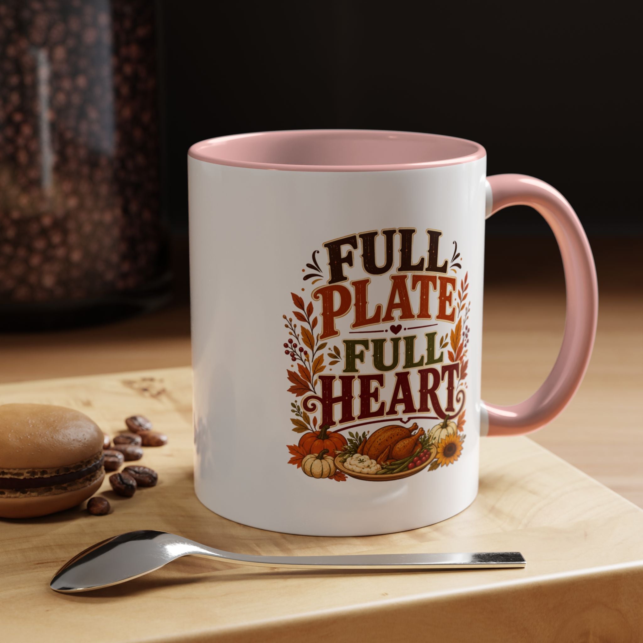 Thanksgiving Mug Full Plate Full Heart Accent Coffee Mug — Fall Thanksgiving Harvest Tea Cup