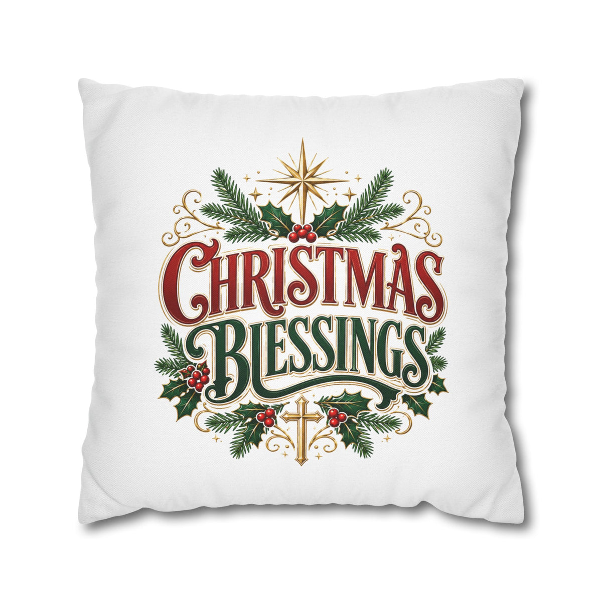 Christmas Blessings Pillowcase — Holiday Decorative Throw Pillow Cover