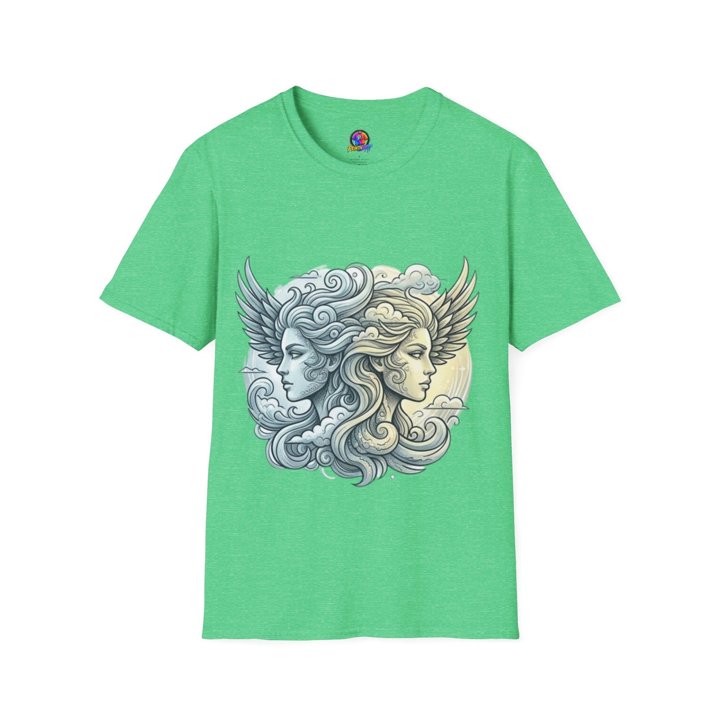 Mythic Moon & Sun Faces T-Shirt — Celestial Duality Graphic Tee