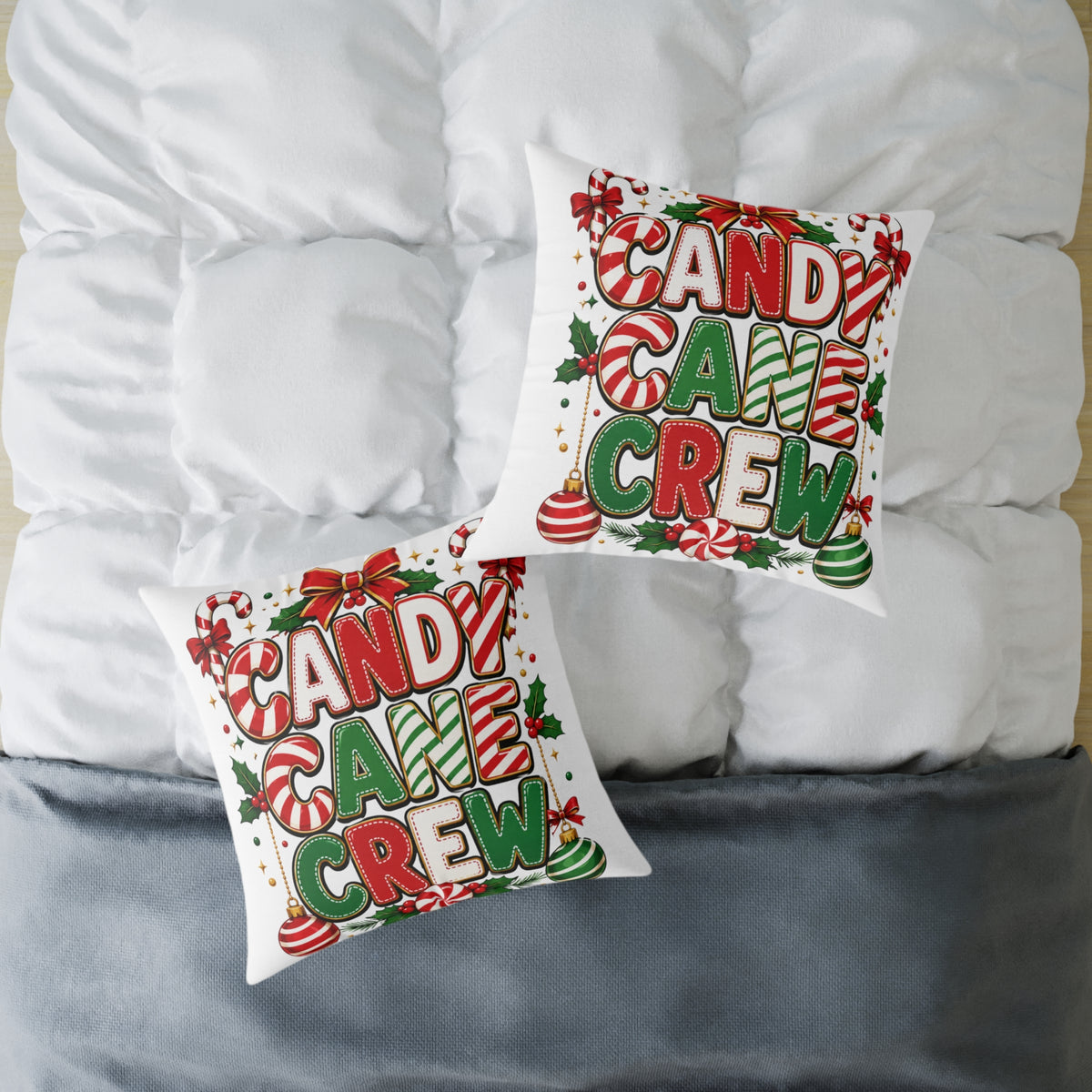 Christmas Candy Cane Crew Square Poly Canvas Pillow