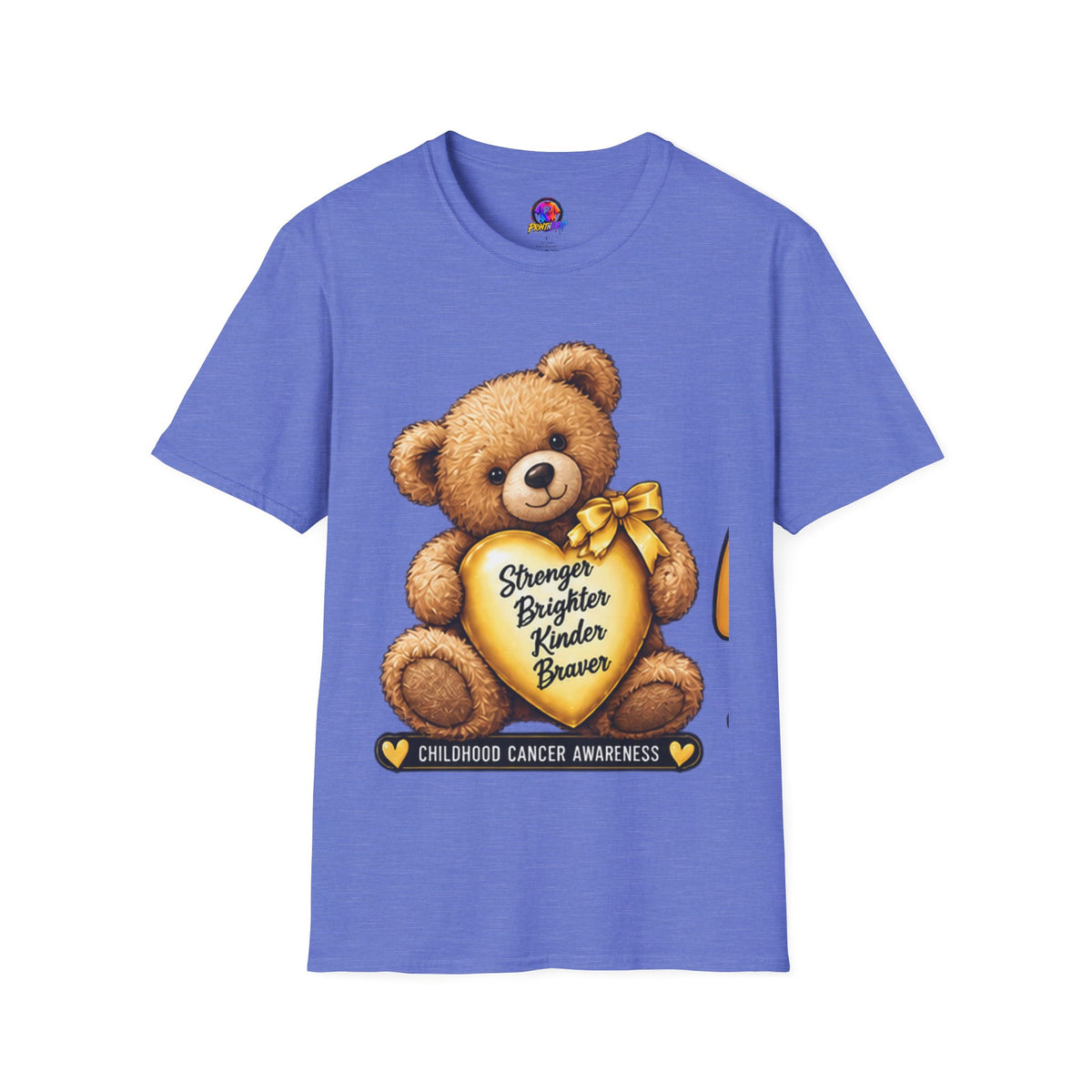 Childhood Cancer Awareness Teddy T-Shirt — "Stronger Brighter Kinder Braver"
