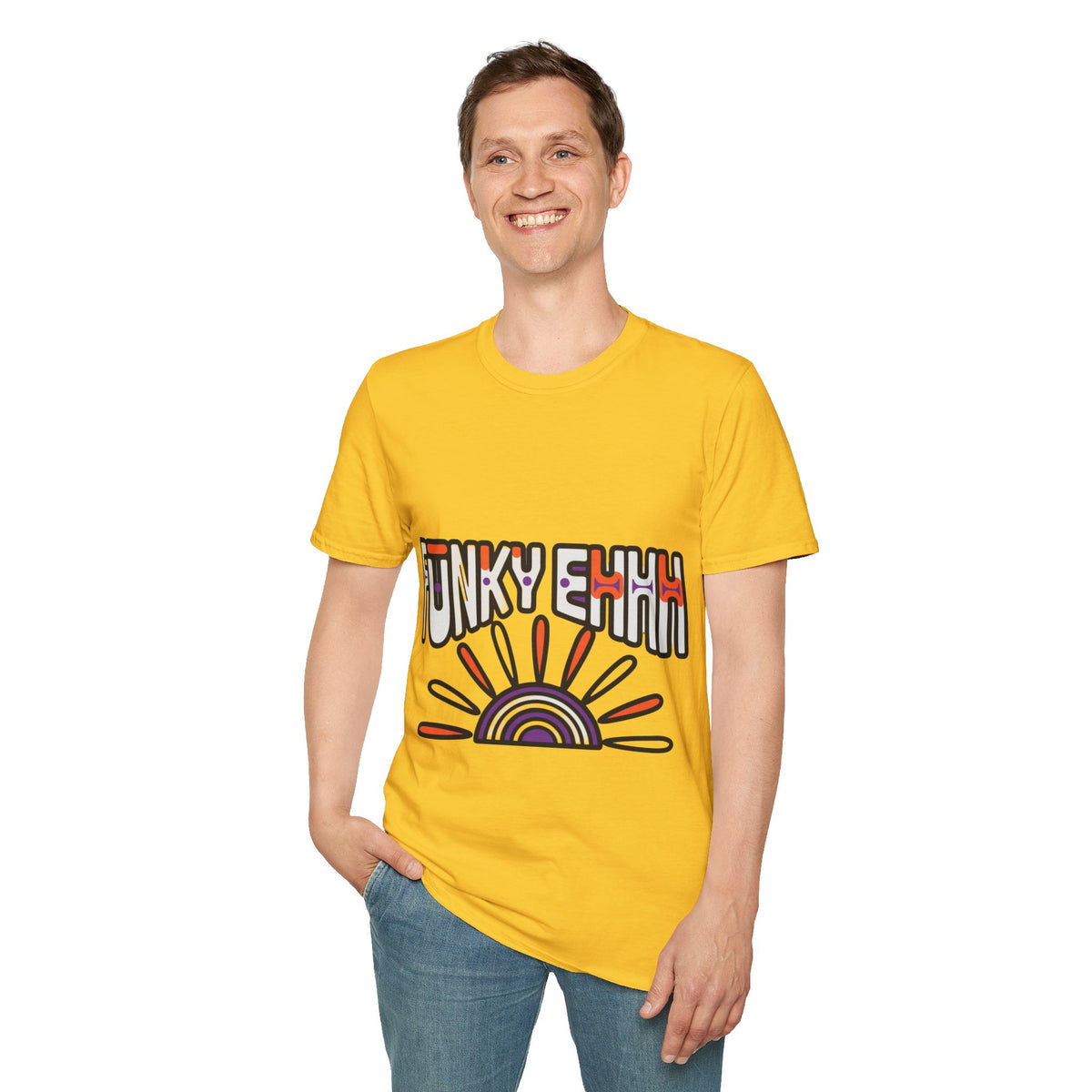 "Funky Ehhh" Retro Rainbow Tee | Groovy 70s Slogan T-Shirt - Trending Now - September 2026