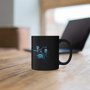 Aquarius Zodiac Black Tech Humor Mug — “Emotionally Detached, Intellectually Invested”
