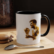Soccer Legend Coffee Mug — Player Holding Trophy Accent Mug