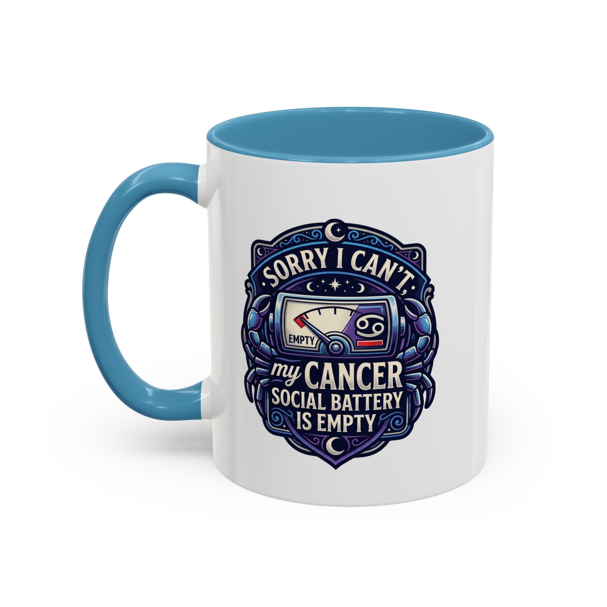 Accent Coffee Mug — “Sorry I Can’t My Cancer Social Battery Is Empty” Support Awareness Mug