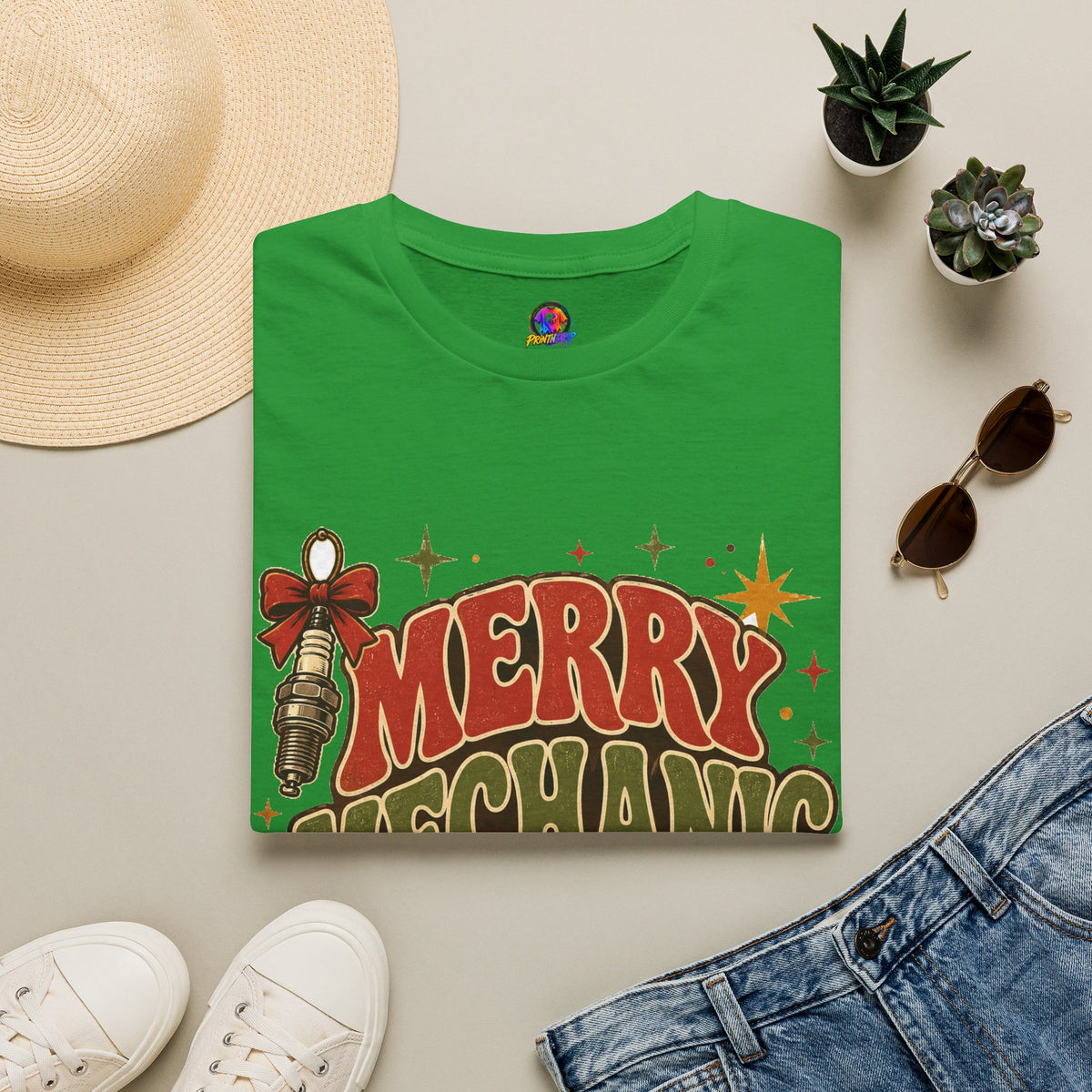Merry Mechanic Mood T‑Shirt — Retro Holiday Auto Technician Gift