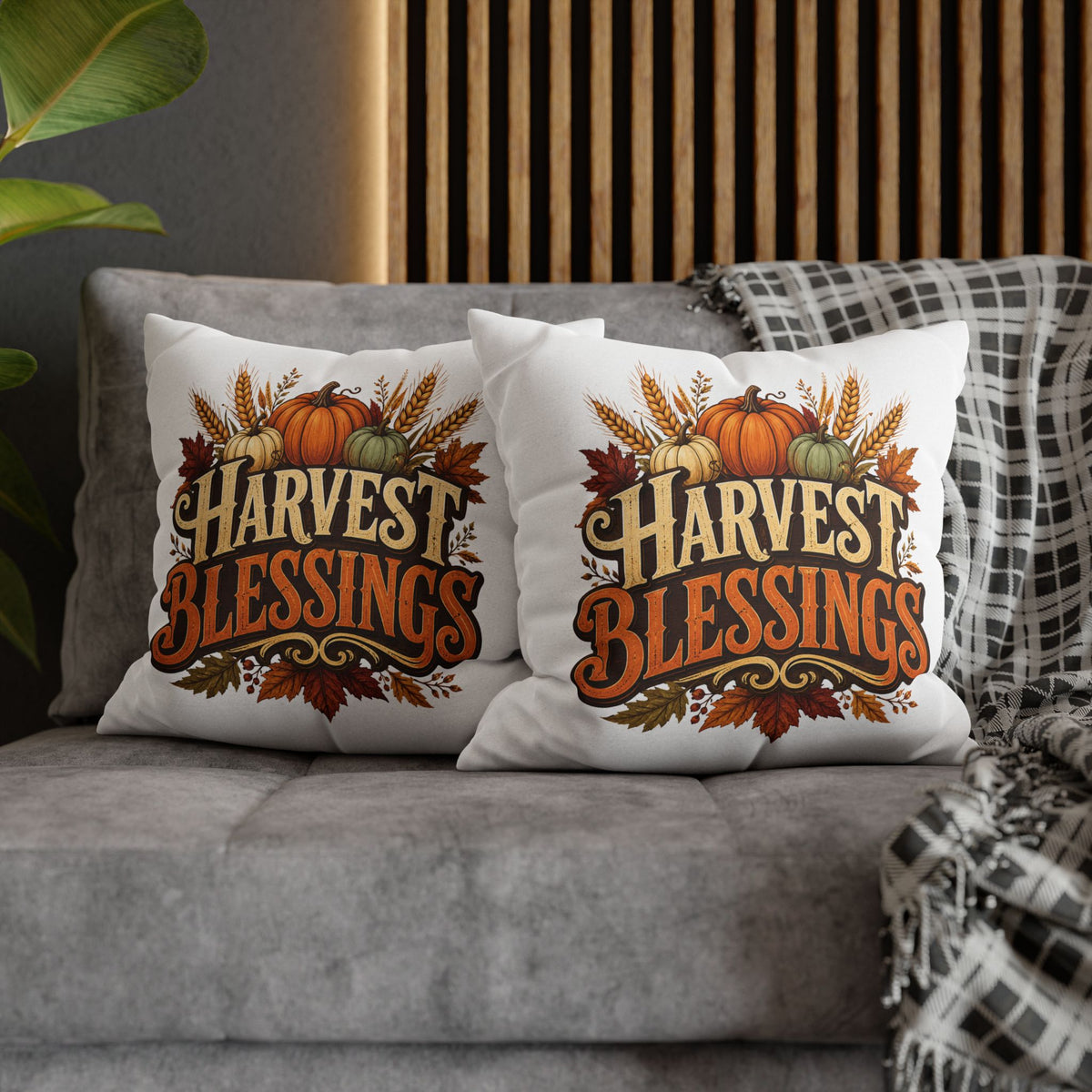 Thanksgiving Harvest Blessings Throw Pillowcase — Autumn Pumpkin Fall Decor