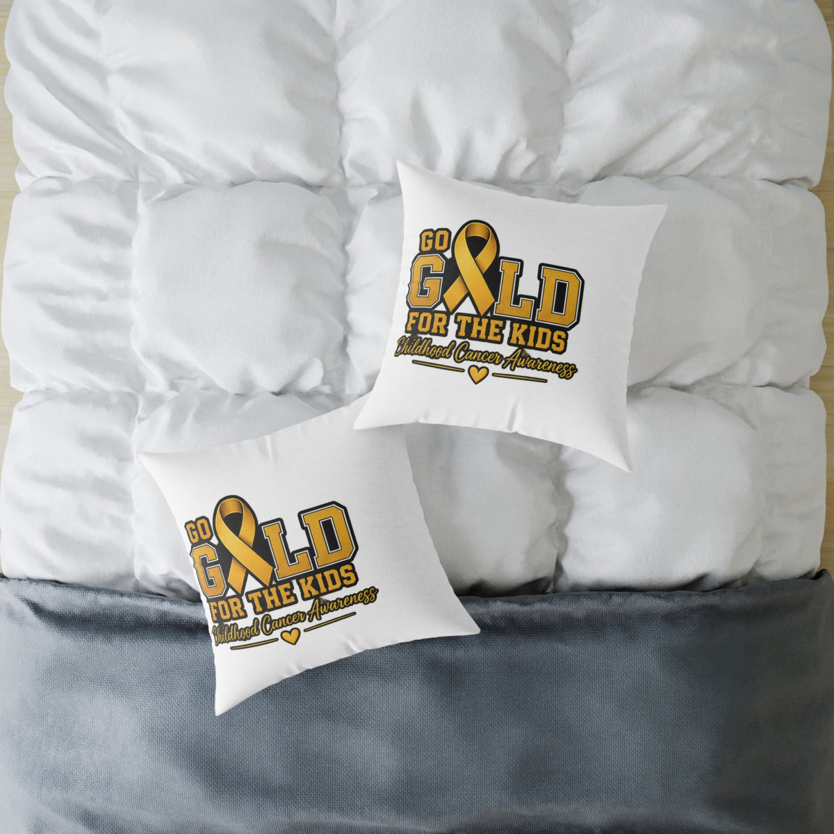 Go Gold For The Kids Pillow — Childhood Cancer Awareness Square Throw Pillow