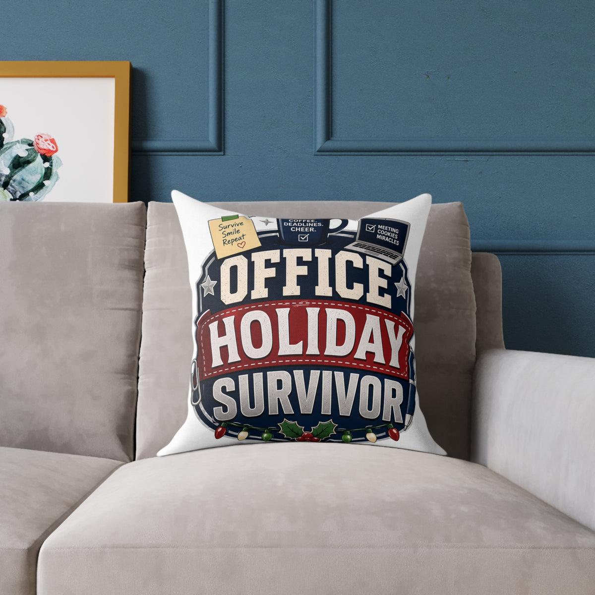 Modern Day Christmas Office Holiday Survivor Pillow