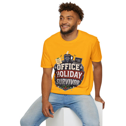 Office Holiday Survivor T-Shirt — Coffee, Deadlines & Cheer Work Shirt