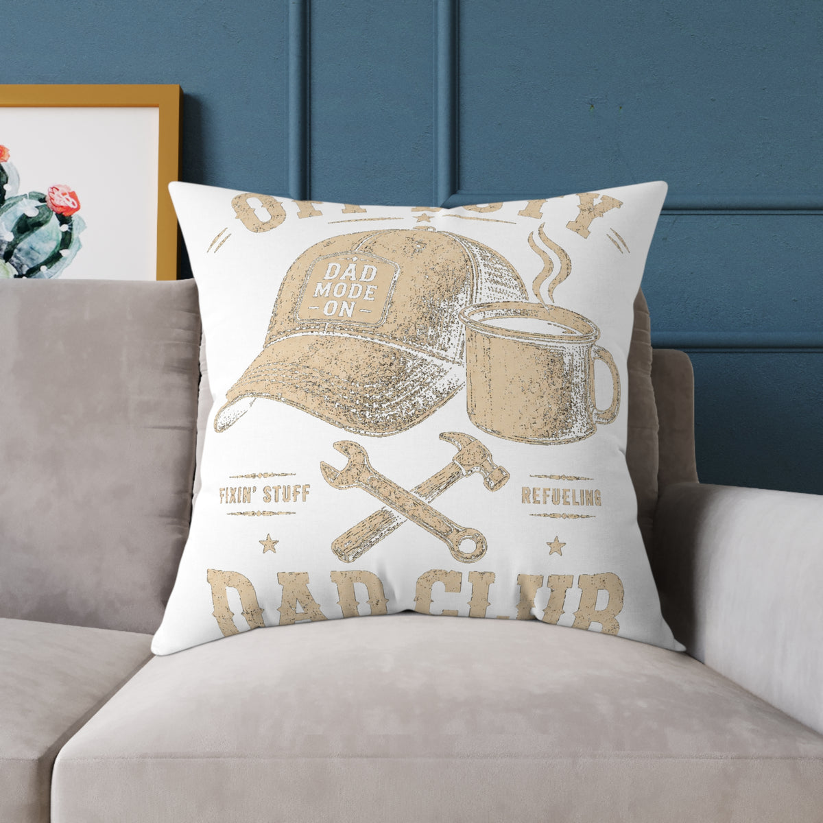 Decorative Pillow  Milo Bailey Dog Dad Mom – "Dad Made It" Cap & Coffee Rustic Throw Pillow for Father’s Day