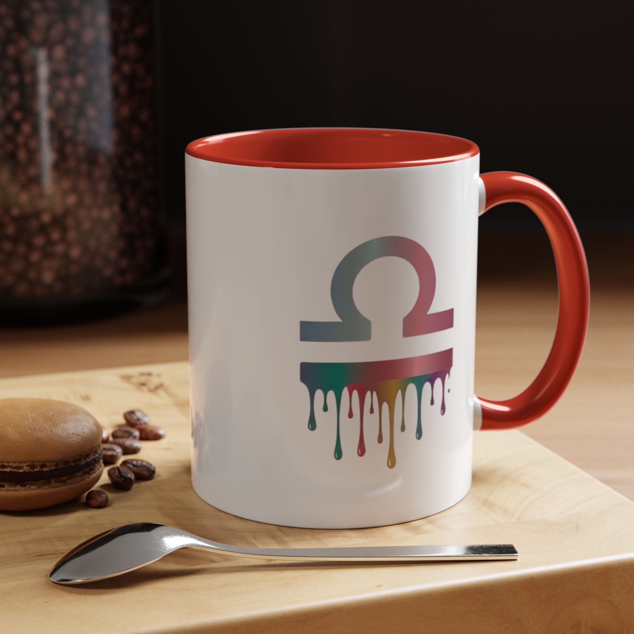 Libra Drip Accent Coffee Mug — Zodiac Symbol Rainbow Design