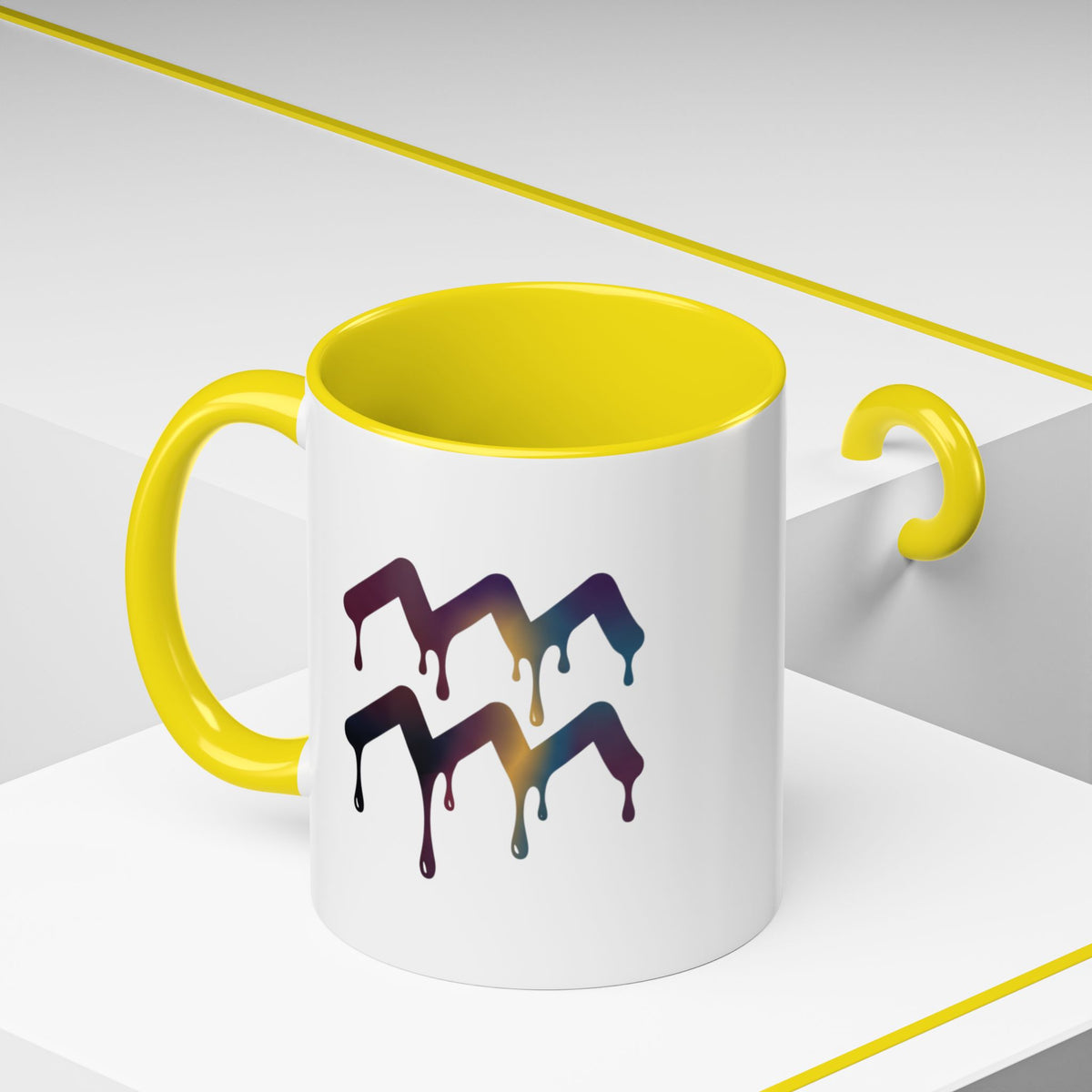 Aquarius Zodiac Dripping Rainbow Chevron Accent Coffee Mug —  Color-Accent Ceramic Mug