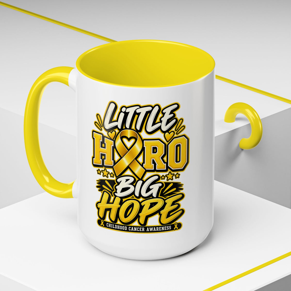 Little Hero Big Hope Coffee Mug — Childhood Cancer Awareness Accent Mug (11/15 oz)