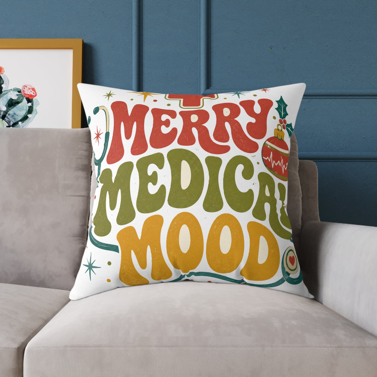 Merry Medical Mood Holiday Modern Day Christmas Throw Pillow