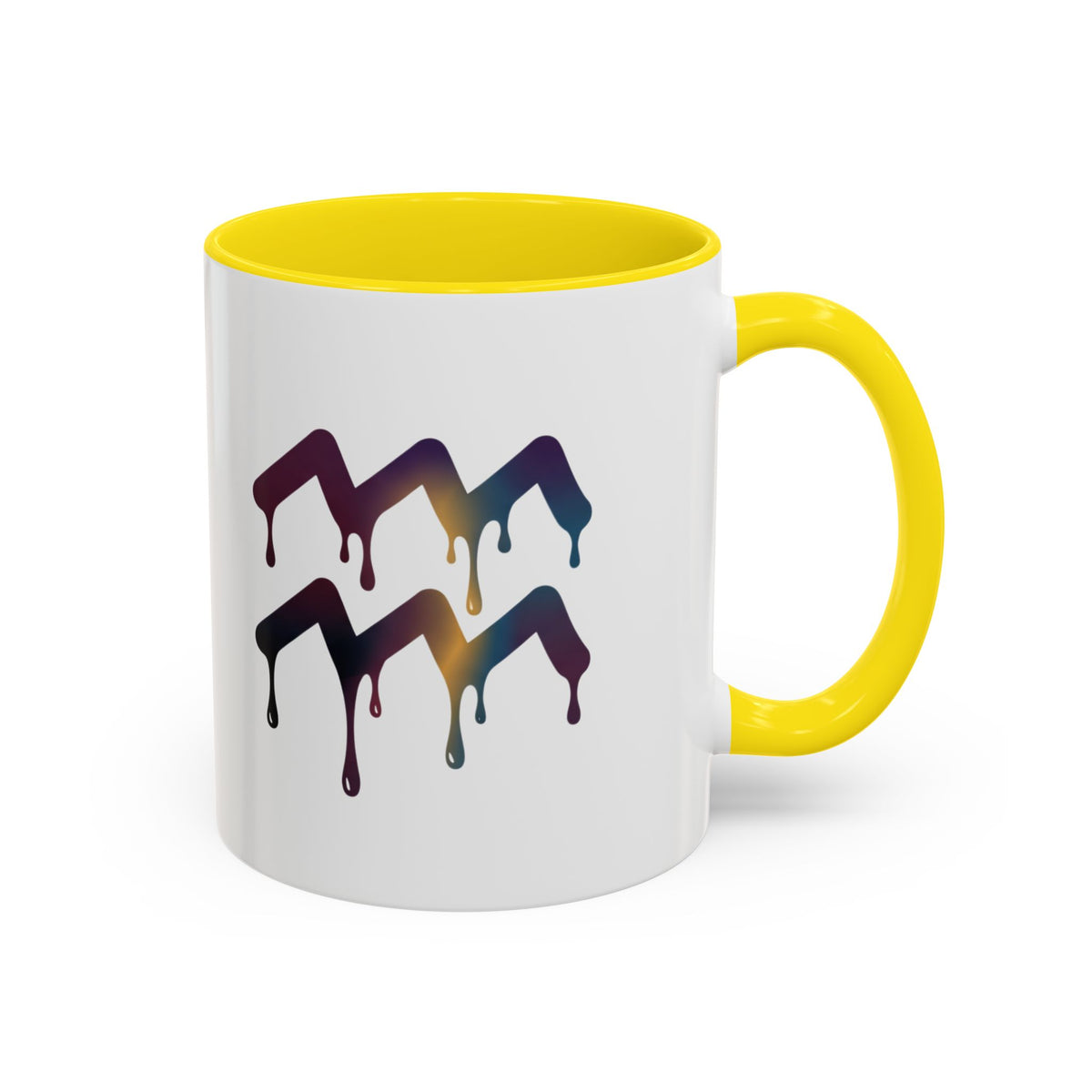 Aquarius Zodiac Dripping Rainbow Chevron Accent Coffee Mug —  Color-Accent Ceramic Mug