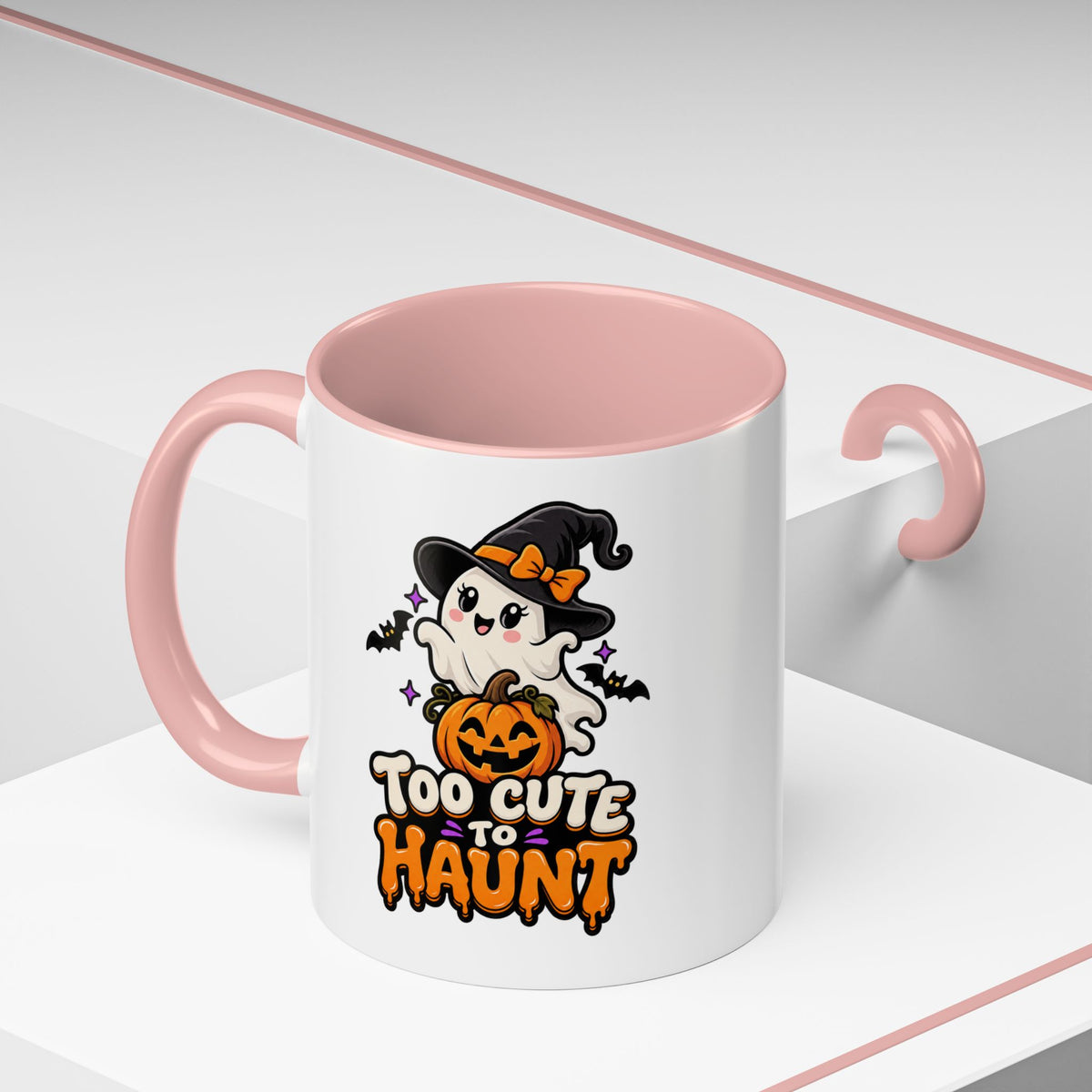 Halloween Coffee Mug - 'Too Cute to Haunt' Ghost Pumpkin Accent Mug