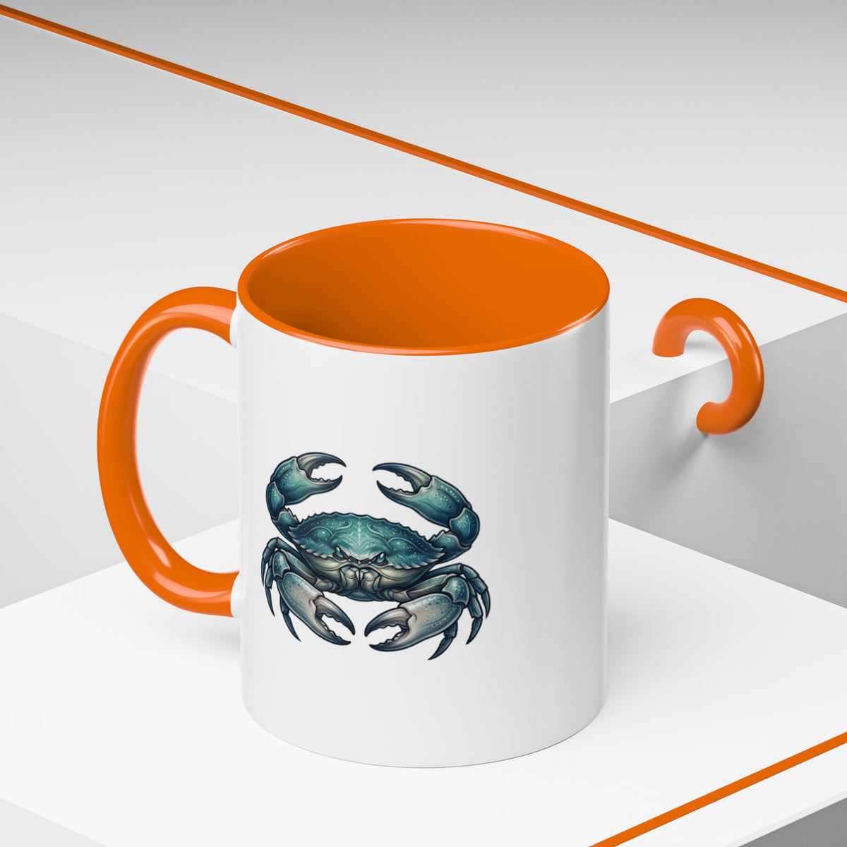 Cancer Zodiac Blue Crab Accent Coffee Mug — Nautical Beach Home Decor Gift