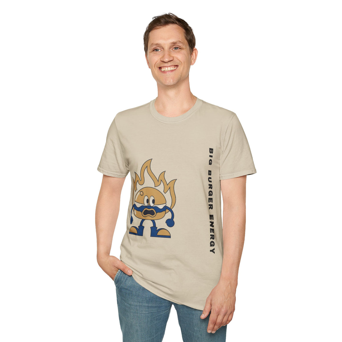 Burger Mascot T‑Shirt — ‘Big Burger’ Flame Character Graphic Tee - Trending Now - September 2026