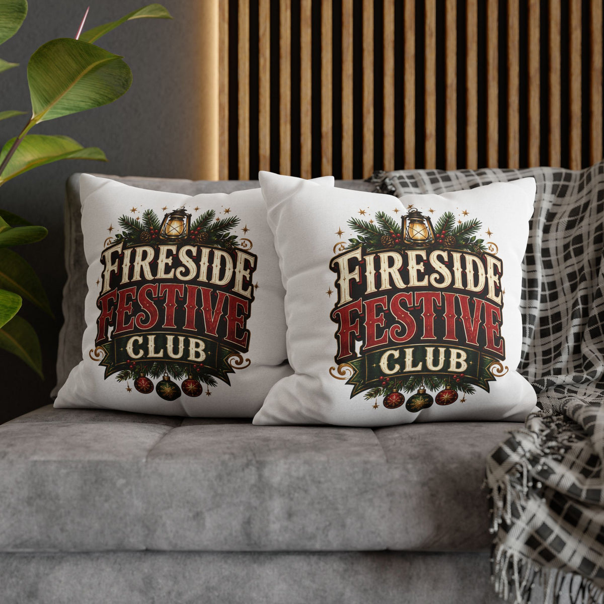 Christmas Fireside Festive Club Holiday Throw Pillowcase